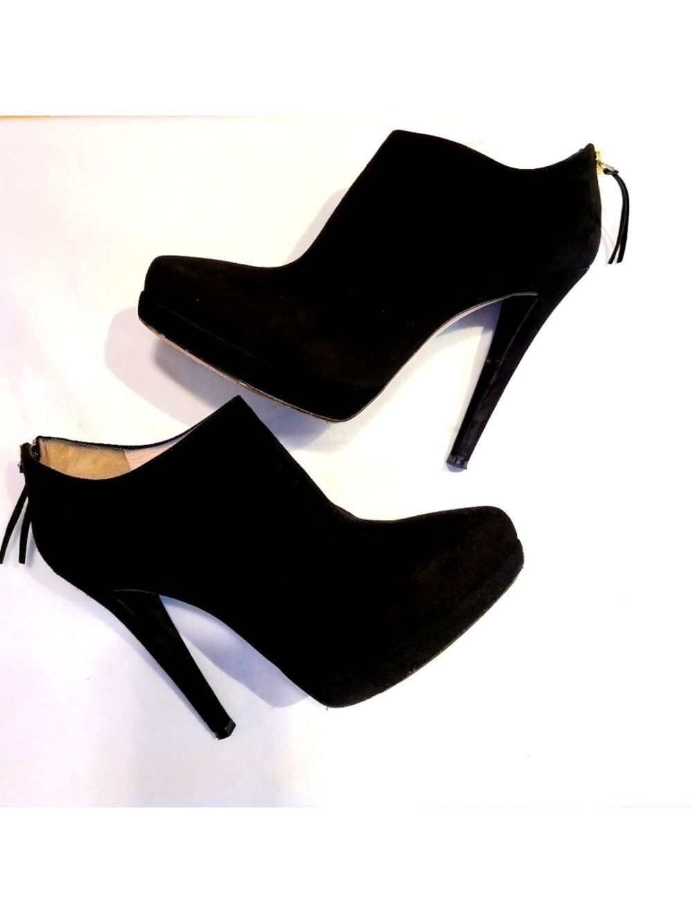 Y2K Miu Miu Platform Ankle Boots Zip Up Heel Round Toe Black Suede Leather EU38
